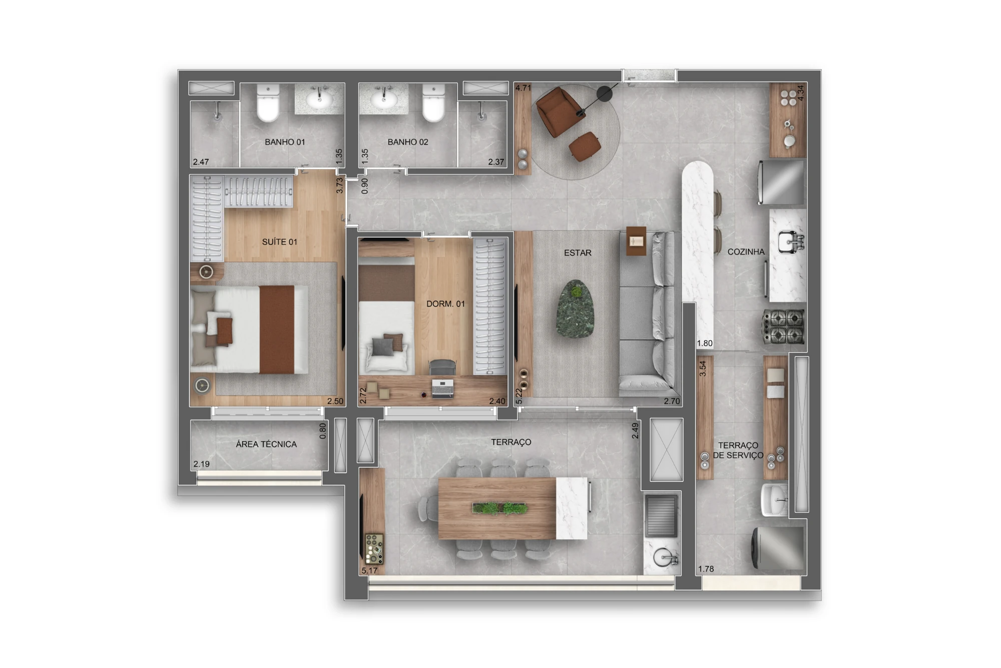 80m² | 2 Dorms (1 suíte) (Perspectiva artística)