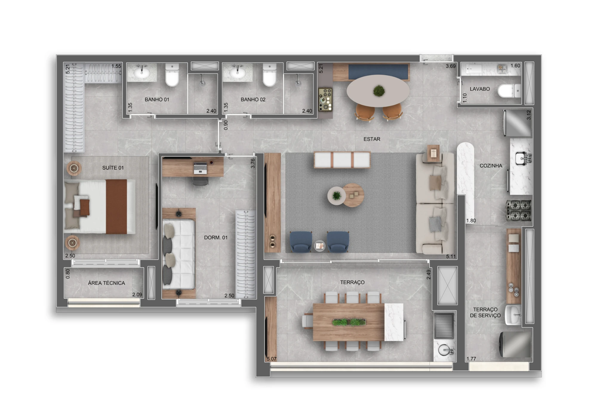 96m² | 2 Dorms opção ampliada (1 suíte) (Perspectiva artística)