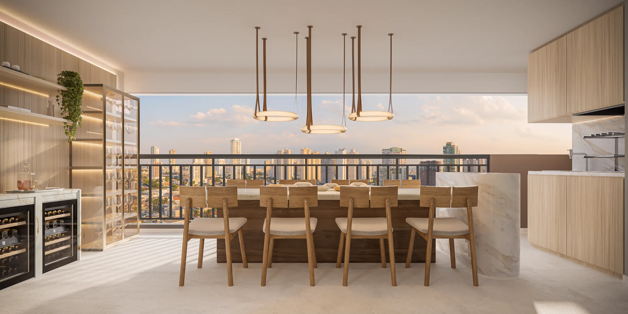 Terraço com churrasqueira a carvão do apto. de 3 suítes - 128m² - Torre 1 (Perspectiva artística)