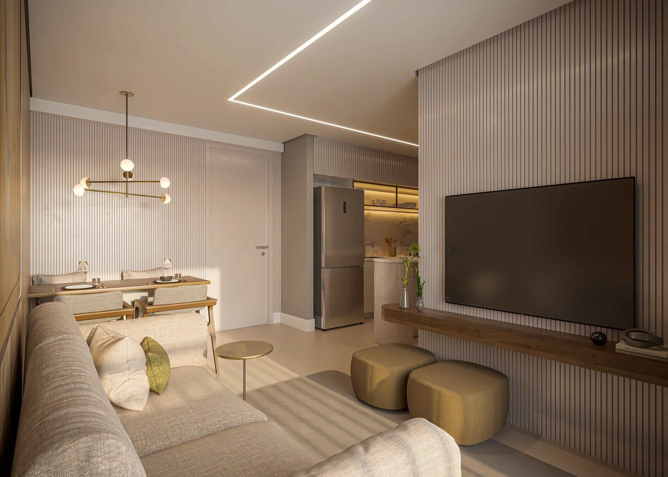 Living do apto. de 2 dorms. - 45m² - Torre 2 (Perspectiva artística)