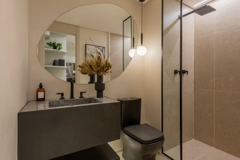 Lavabo do apto de 3 dorms. c/ suíte - opção ampliada de 83m² (Foto do decorado)