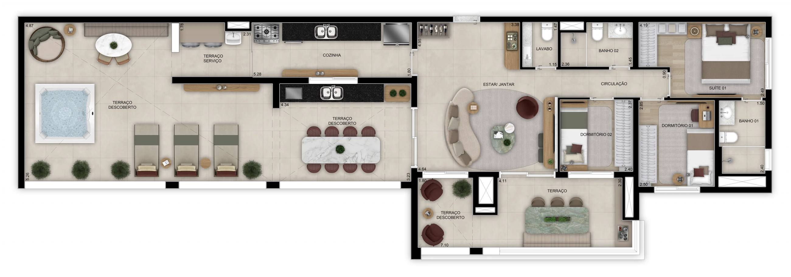 Penthouse 3 dorms. (1 suíte) - 158m² - Torre 2 (Perspectiva artística)