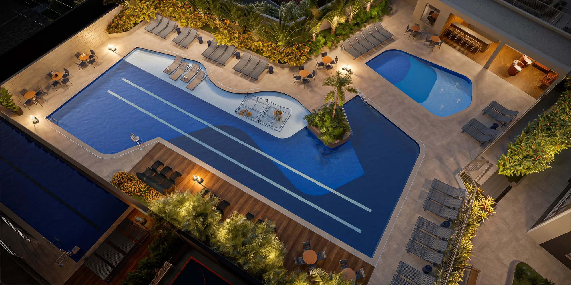 Vista Aérea das Piscinas (Perspectiva artística)