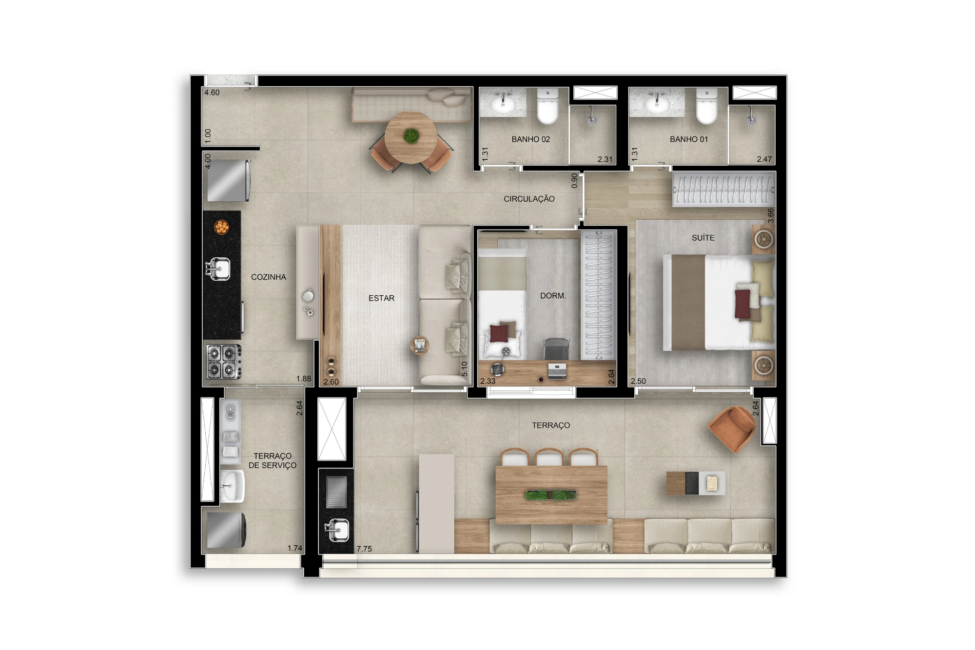 82m² | 02 Dorms. 1 suíte (Perspectiva artística)