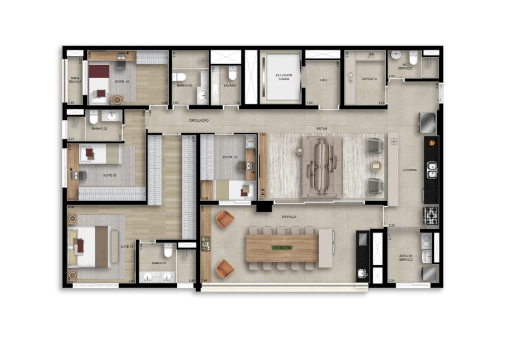 167m² | 04 dorms. 2 suítes c/ lavabo (Perspectiva artística)