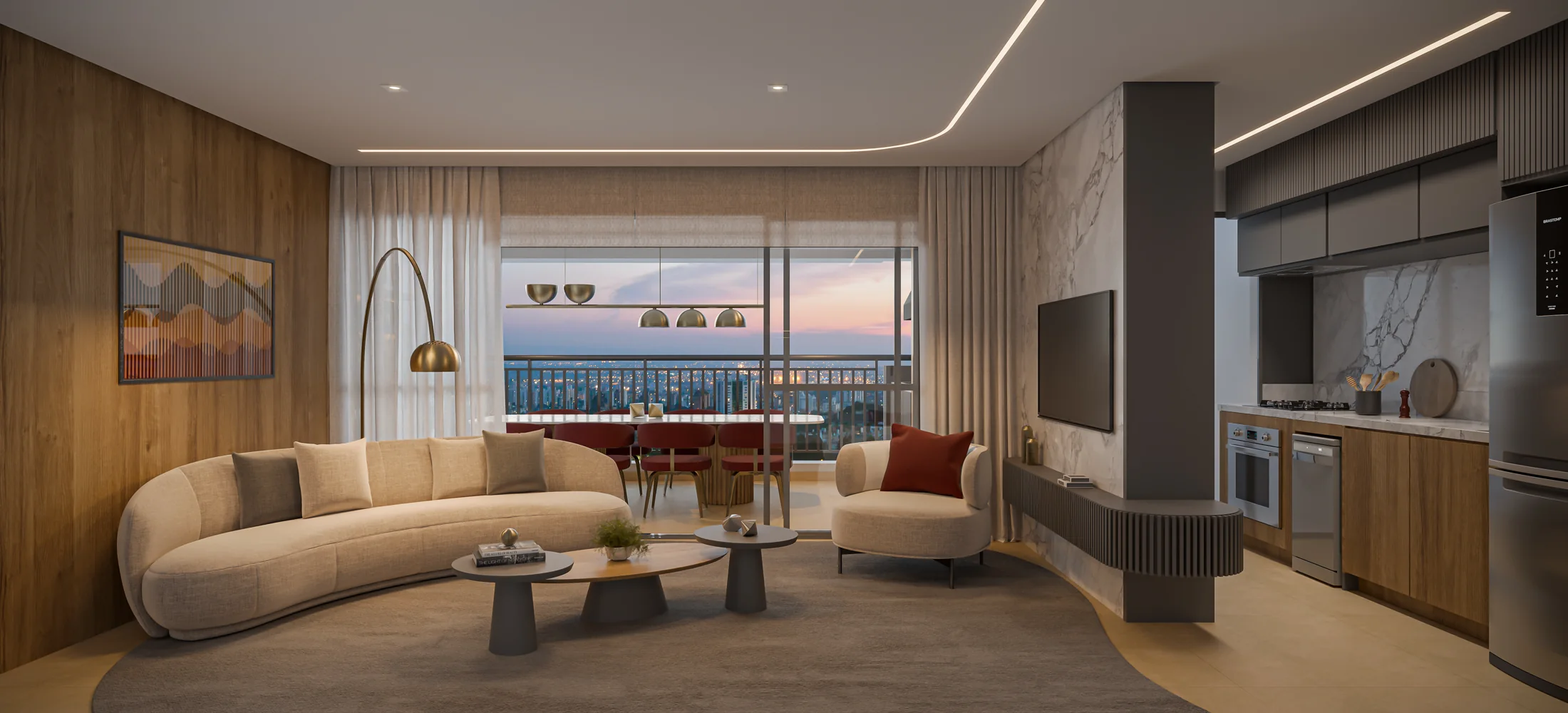 Living do apto. de 2 suítes - Opção ampliada - 97m² - Torre 2 (Perspectiva artística)