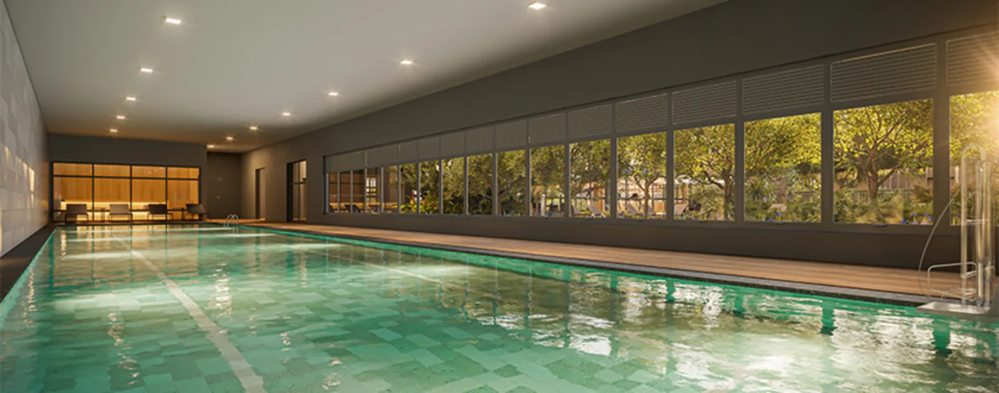 Piscina coberta com raia de 25m (Perspectiva artística)
