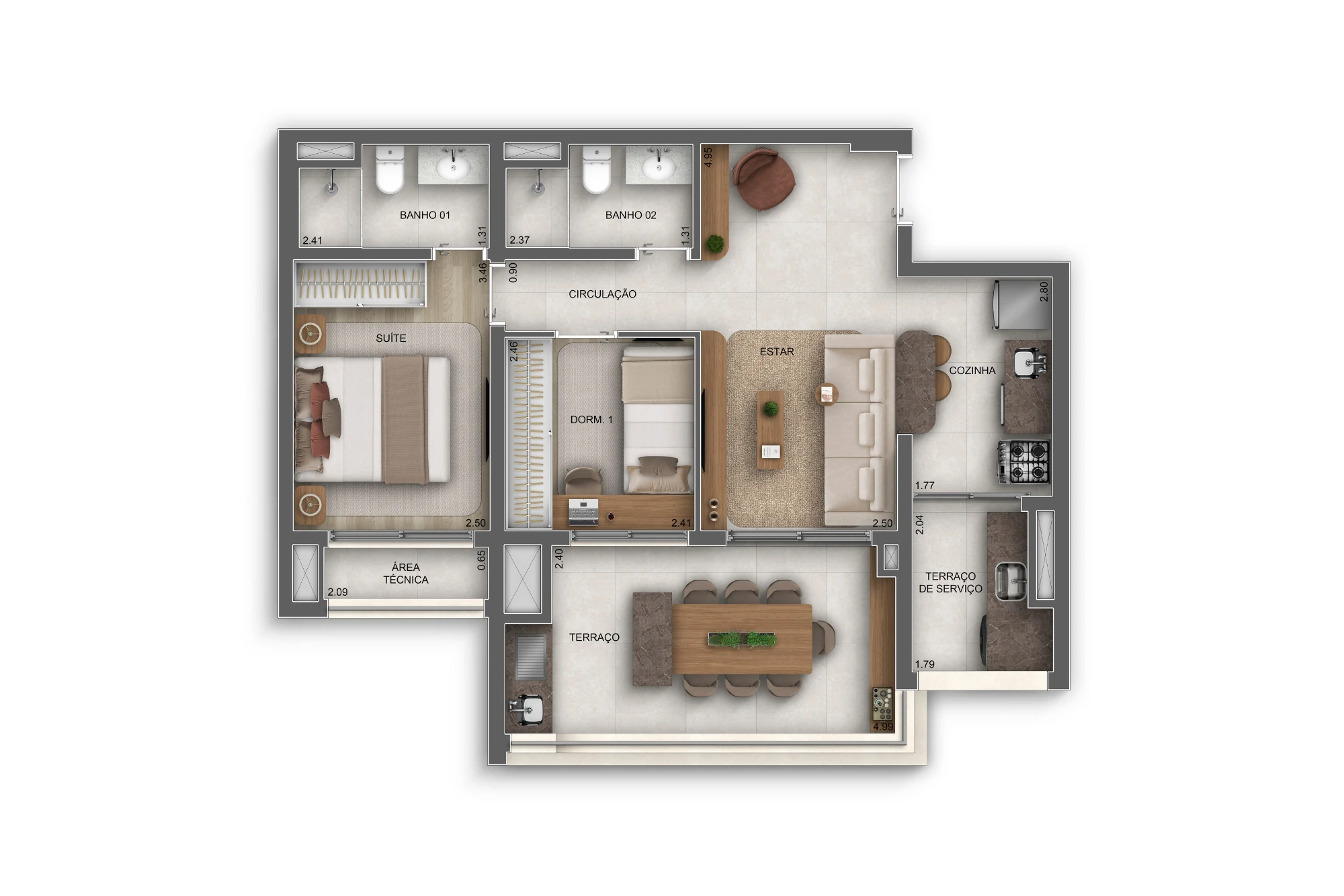 69m² | 2 Dorms. (1 suíte) (Perspectiva artística)