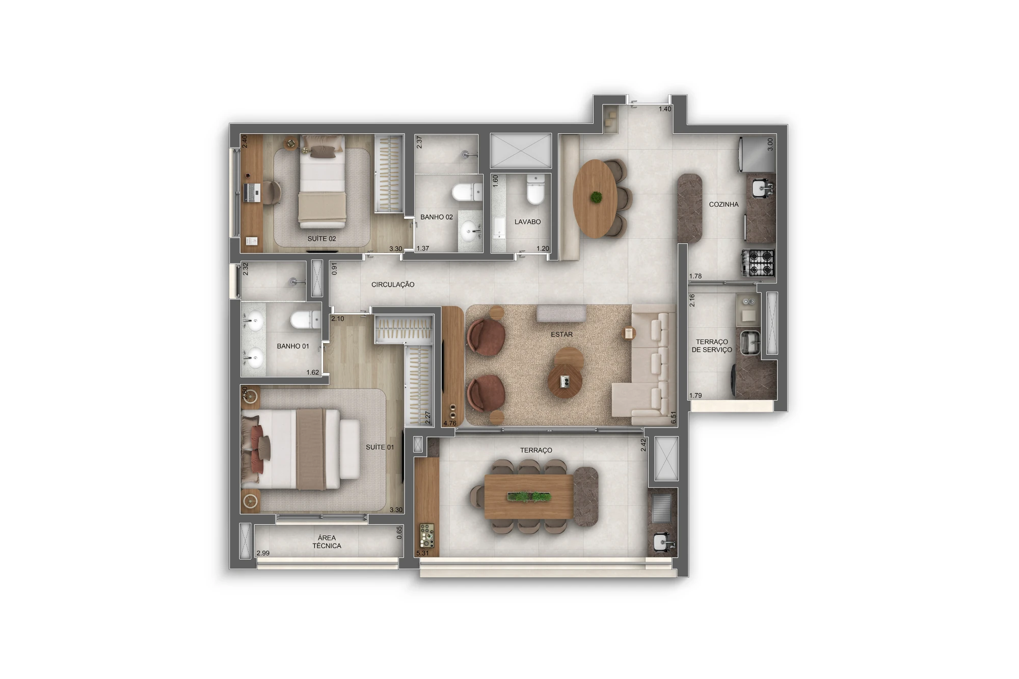 93m² | 2 suítes (Opção ampliada) (Perspectiva artística)
