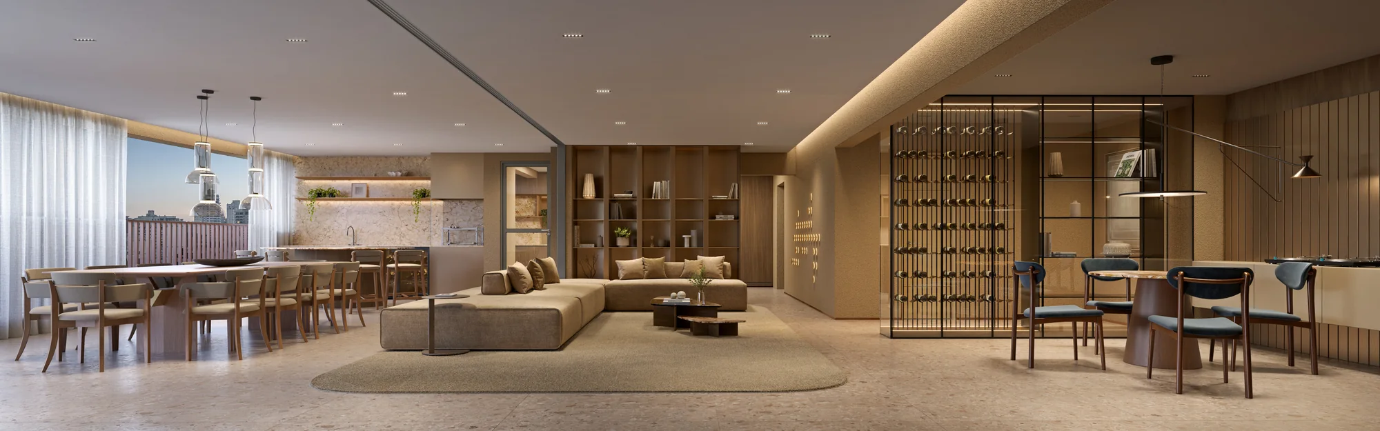 Living de 243m² do apto de 3 suítes (Perspectiva artística)