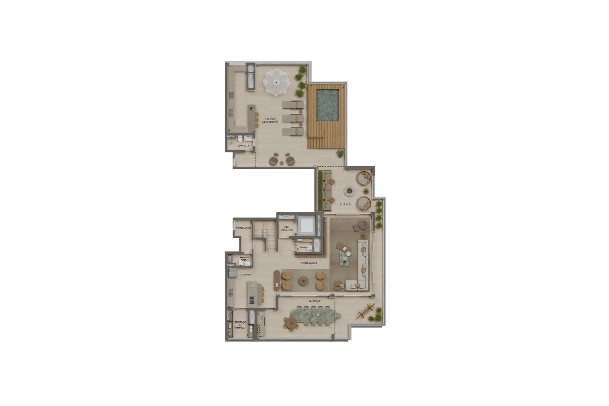 Planta 4 suítes Duplex superior - 485m² - Torre 2 (Perspectiva artística)