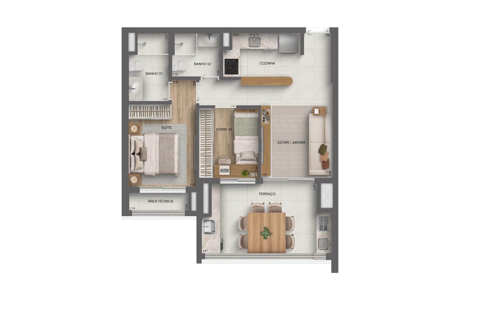 61m² | 2 dormis. (1 suíte) (Perspectiva artísitca)