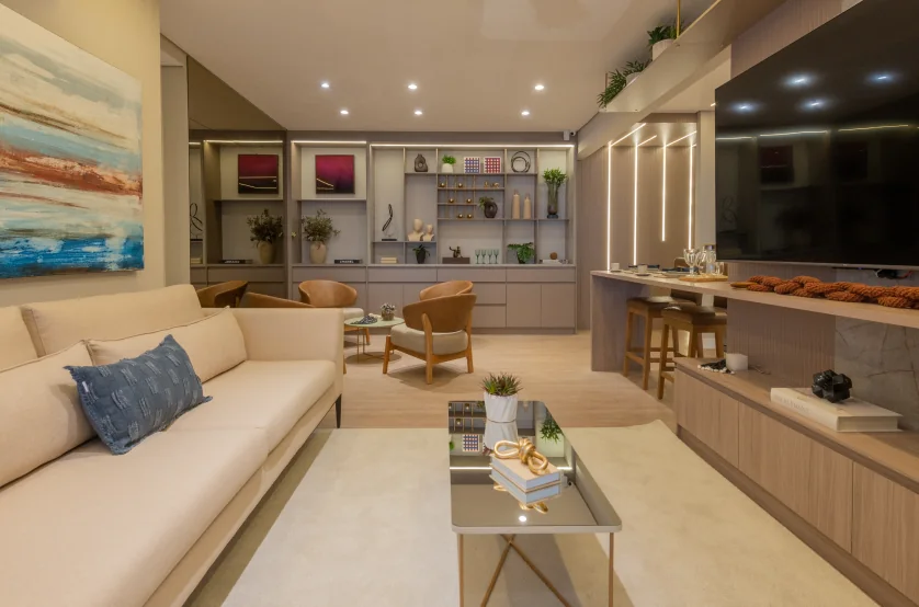 Living do apto de 3 suítes -109m² (Foto do decorado)