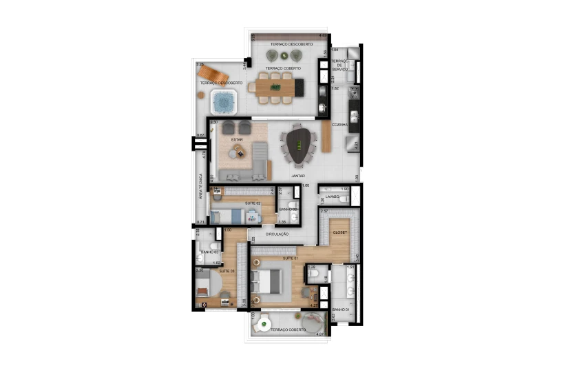 Penthouse 3 suítes com lavabo do apto. de 191m² (Perspectiva artística)