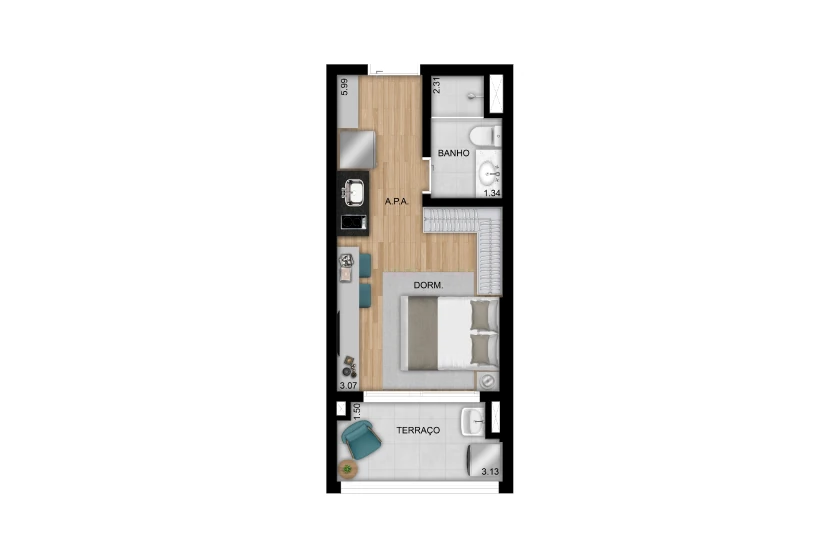 Studio 32m² (Perspectiva artística)