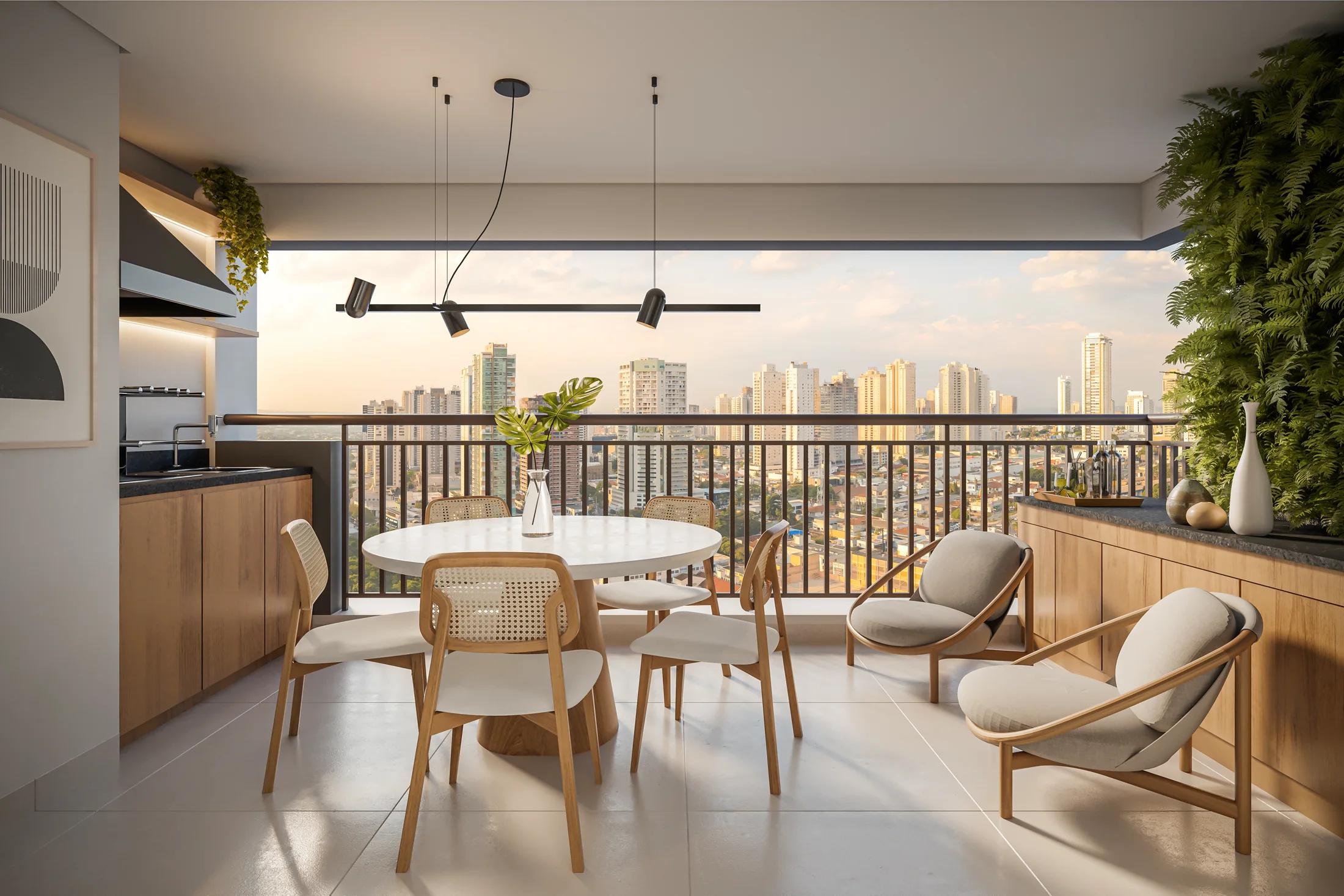 Terraço com churrasqueira a carvão do apto. de 2 dorms. (1 suíte) - 71m² - Finais 4 e 8 (Perspectiva artística)