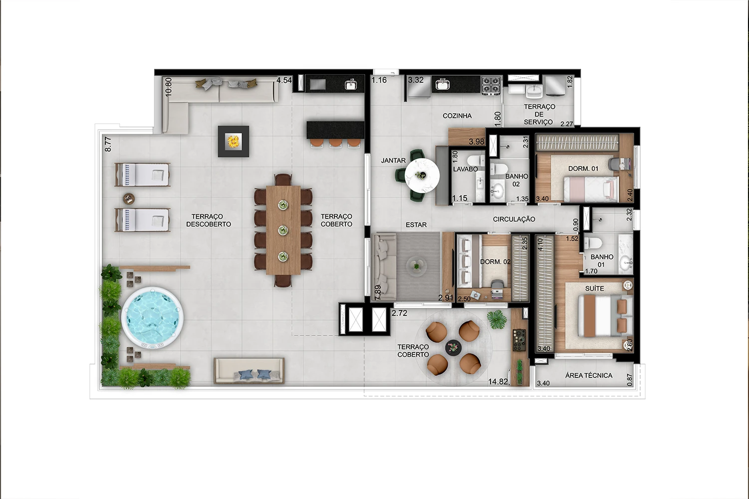 Planta penthouse 3 dorms. (1 suíte) - 206m²´- Final 10 (Perspectiva artística)